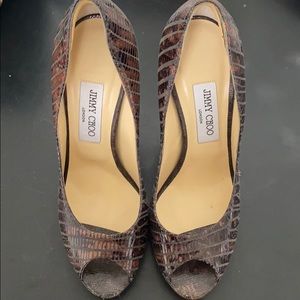 Jimmy Choo Brown Croc Platform Pumps